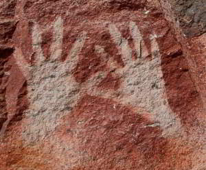 pair of hand stencil at la Cueva de las Manos Photo Dubal