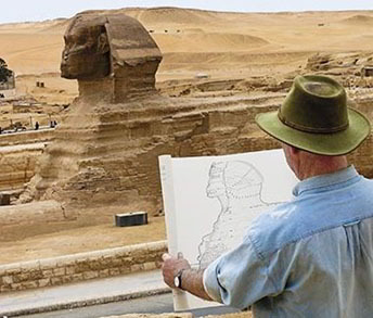 Mark Lehner drawing the sphinx at Giza