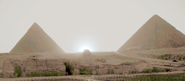 solstitial sunset at Giza/ Photo J.A.Belmonte