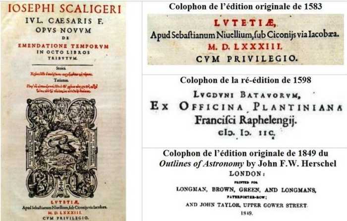 colophons de Scaliger et de Herschel